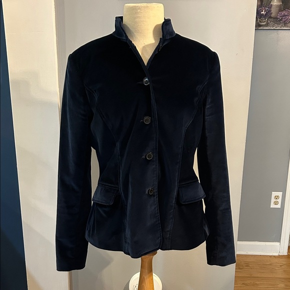 Peruvian Connection Navy Velvet Blazer EUC ladies size 12 - Picture 1 of 12